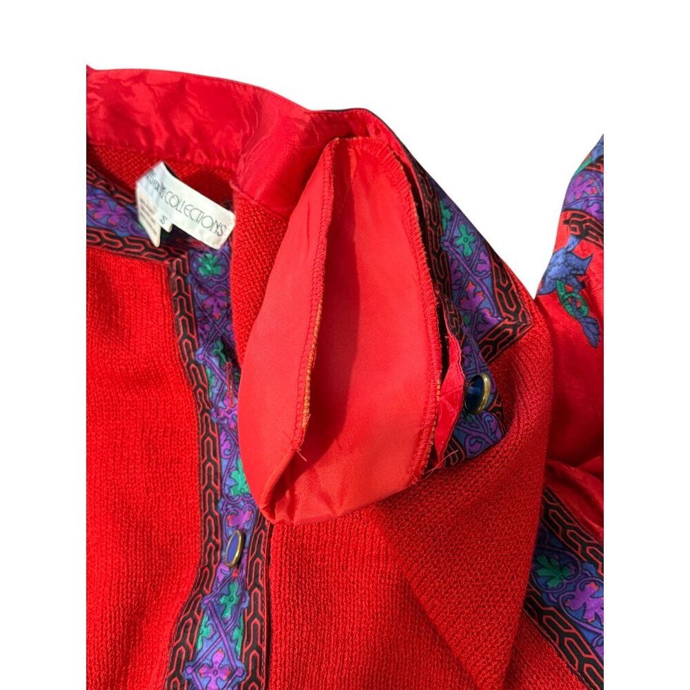 Anne Crimmins Umi Collections Size S Red Knit Top Cardigan Embroidered Vintage - Picture 7 of 8